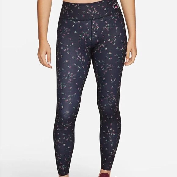 Nike One Luxe Dri fit rose print training leggings large - Picture 1 of 5